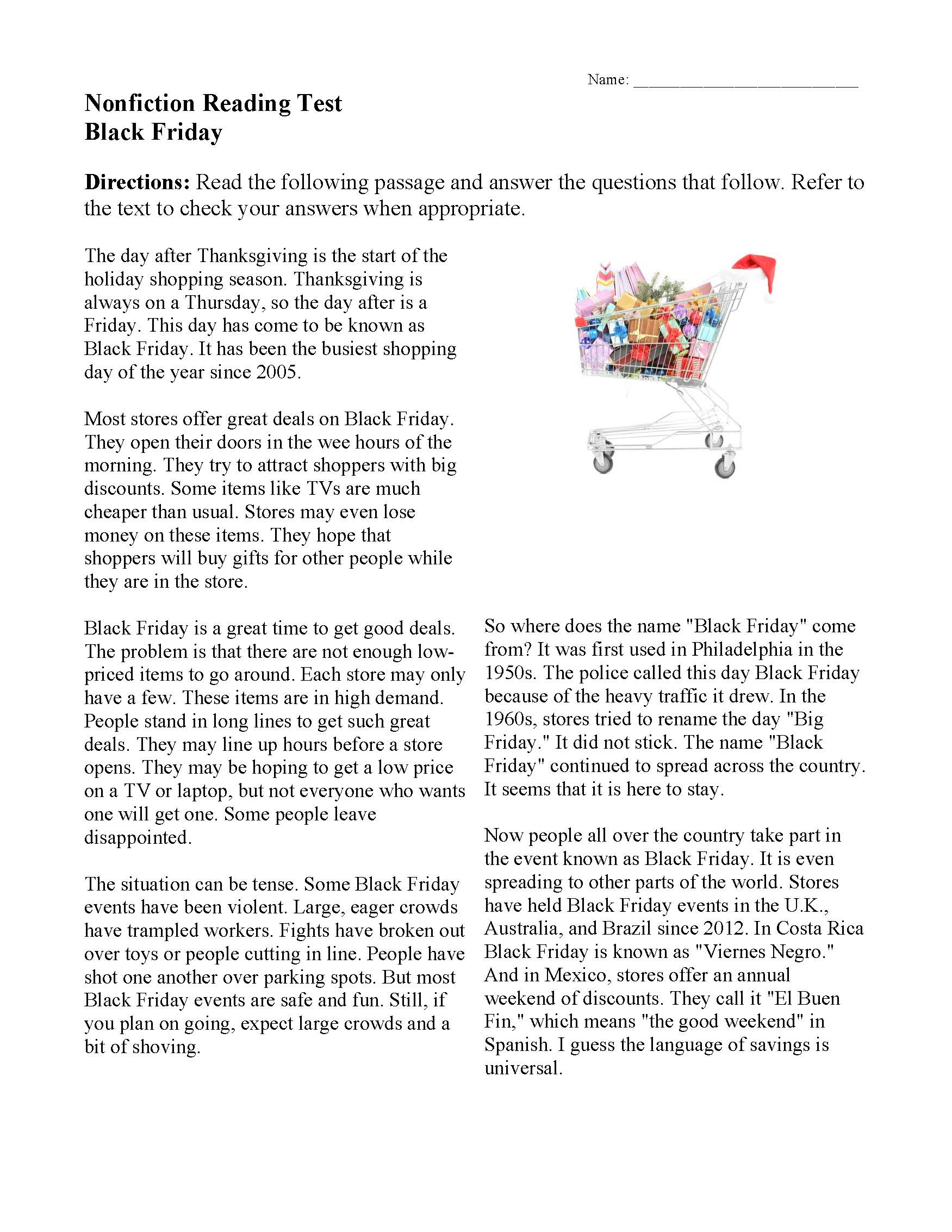 7th Grade Reading Comprehension Worksheets PDF