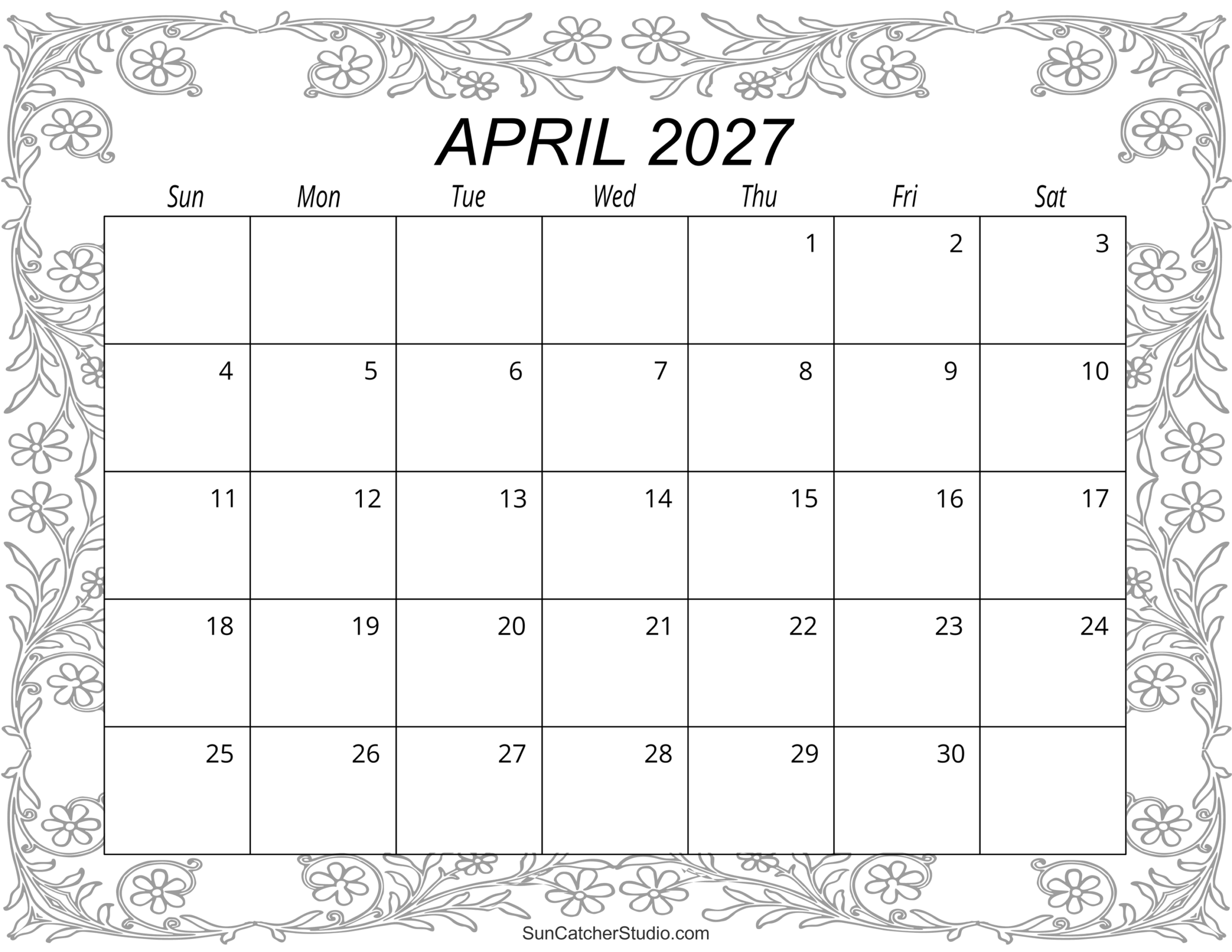 April 2027 Calendar Free Printable Calendar